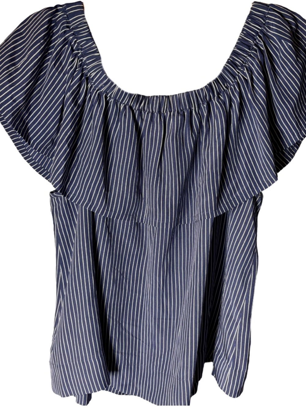 Silk Madewell  Off Shoulder Top Striped Ruffle Blouse Blue White Size S - Picture 2 of 6